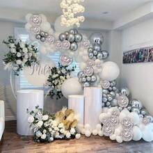 109pcs Silver Gray Latex Aluminum Foil Sequin Balloons, Suitable For New Year, Birthday, Wedding, Valentine's Day, Anniversary Party Decoration - Silver - View 7