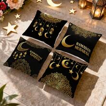 4pcs Ramadan Black & Gold Luxury Lantern & Mandala Floral Print Decorative Pillow Case Set, Single-Sided Printing, Suitable For Living Room, Sofa, Bedroom, Pillow Insert Not Included - Multicolor - View 9