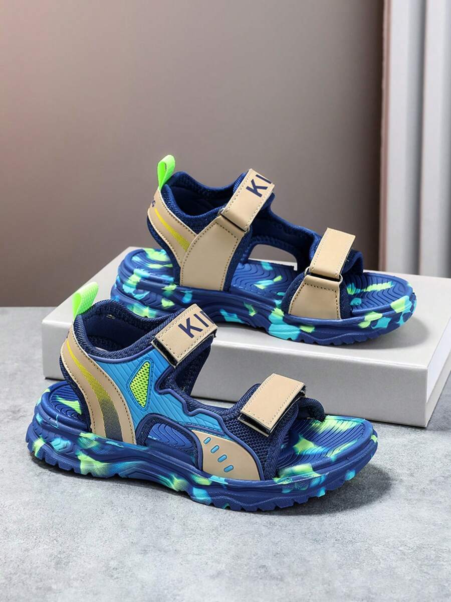 Kids Sandals, Boys Shoes Summer New Comfortable Lightweight Children Shoes Beach Shoes Open Toe Adjustable Hook And Loop Size, Easy To Wear Children Shoes Sandals - 寶藍色 - 查看 1