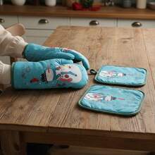 Manoplas y agarraderas navideñas con bonito estampado, antideslizantes y resistentes al calor, para cocina