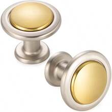 KOOFIZO - Juego de 10 pomos de gabinete de cocina de oro y níquel cepillados de oro y plata 1960 redondos de un solo agujero para gabinetes cajones aparador recámara baño - Orocepilladon quecepillado - Ver 1