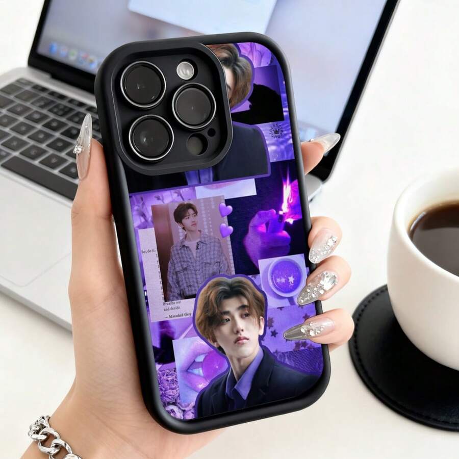 Funda de teléfono con diseño pictórico de un joven en tema morado para modelos de  y , funda de protección para teléfono, regalo de funda de pareja para novio y novia, presente de festival - Negro - Ver 1