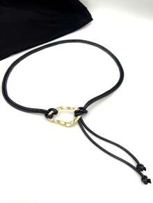 Thin Rope Belt With Geometric Buckle - Black - View 1