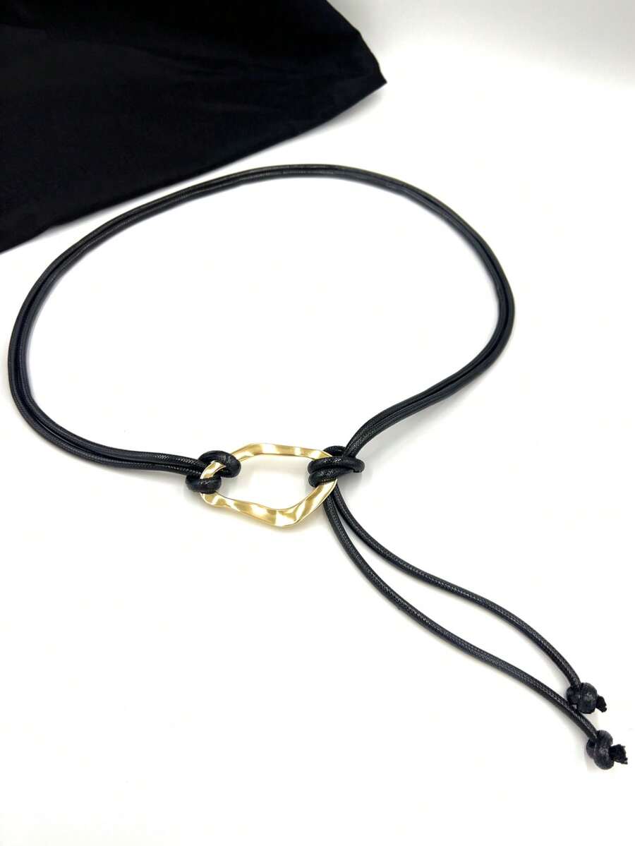 Thin Rope Belt With Geometric Buckle - Black - View 1