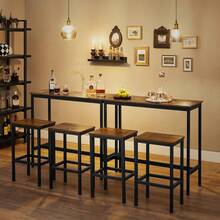 Dining Table Set, Bar Table And Stools, Breakfast Bar Table With Bar Stools, 2, Industrial Steel Frame, Rustic Brown And Black - Brown - View 2