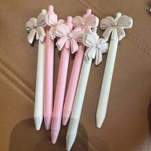 5支/套 随机领结图案可伸缩圆珠笔，书写流畅，中性笔型，适用于学生、考试、办公及日常使用，黑色 - 蝴蝶結帳 - 查看 3