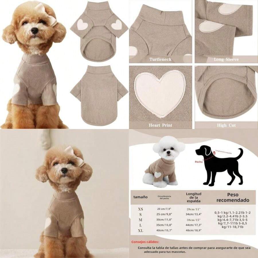 Sweater para Perro, Sudaderas para Cachorros pequeños y medianos, Camisetas para Mascotas con Patrones en Forma de corazón para Mantenerse Calientes (,)(Café Medium) - Multicolor - Ver 1