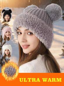 1pc Women's Warm Winter Hat, Thick Knit Hat, Winter Accessory, Hat, Women's Winter Beanie, Hat, Winter Hat, Christmas Hat, Gift For Her, Men's Hat, Suitable For Daily Wear, Commuting Outfit