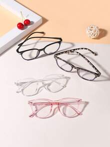 1 Set de 4 piezas Gafas con montura geométrica de estilo universitario que bloquean la luz azul, adecuadas para lectura diaria y combinación con atuendos escolares, para adolescentes de 12 a 16 años - Multicolor - Ver 3