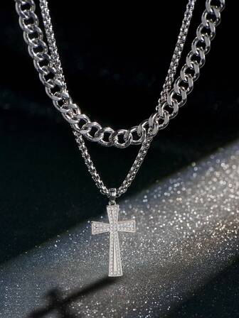 2 piezas Conjunto de collares de acero inoxidable para hombres con colgante con forma de planeta, joyería de moda