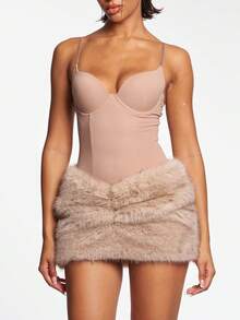 Women's Mini Skirts Winter Fuzzy Fur Bodycon Skirt Y2K Concert Outfits Cowboy Chic Clothes - Màu be - Xem 3