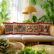 4 件套波西米亚佩斯利花卉几何图案摩洛哥基里姆印花枕套，涤纶面料，单面印花，尺寸：17.7*17.7 英寸（45*45 厘米）/19.69*19.69 英寸（50*50 厘米）/15.75*15.75 英寸（40*40 厘米），红色基里姆家居装饰沙发枕，基里姆风格，适合家居装饰、客厅沙发，四季皆宜，礼品 - 彩色 - 查看 7