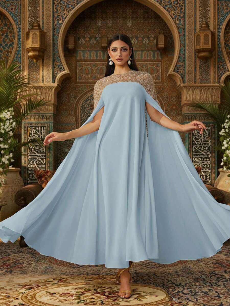 Elegante vestido largo tipo kaftan con bordados de cuentas pesadas, abaya larga y lujosa para mujeres, vestido modesto, vestidos árabes para mujeres