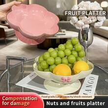 1pc Elegante bandeja de frutas con borde dorado y diseño floral - Plato de servicio de plástico duradero de gran capacidad para la hora del té, fiestas y decoración del hogar - Perfecto para pasteles, postres y bocadillos - Regalo ideal para bodas, inauguración de casas, Navidad - Crema - Ver 2