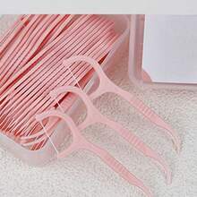 1 Box 50pcs Polyester Dental Floss Picks, Portable Deep Cleaning, Long Flossers, Travel & Daily Use Essentials Creative Fruit Flavored Dental Floss Family Pack Individually Wrapped Fresh Breath Deep Cleaning Magic Portable Colorful Dental Floss - Pink - Hồng - Xem 2