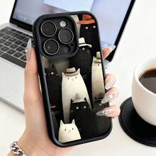 Funda de teléfono con estampado de gatos usando sombreros para  15 Pro Max,  14 Pro,  13,  12,  Galaxy S23, S22, S21, funda de protección para teléfono, funda de pareja, regalo para novio, novia, regalo de vacaciones - Blanco - Ver 3