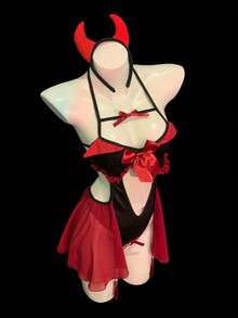 "Little Devil" Sexy Role Play Costume, Halloween Suit, Black Suit, Jumpsuit, Vampire Combat Robe, Pure Desire Underwear Jumpsuit, Suitable For Women's Date - 紅色 - 查看 4