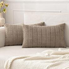 MIULEE Pack Of 2 Corduroy Decorative Lumbar Throw Pillow Covers 24x12 Inch Soft Boho Striped Pillow Covers Modern Farmhouse Home Decor For Sofa Living Room Couch Bed Light Brown,2224inchx12inchPackof2 - 2224吋x12吋2包 - 查看 1