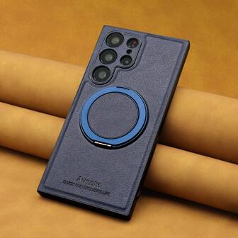  1个Aunote高品质荔枝纹PU皮革360°旋转指环支架磁吸保护手机壳，舒适耐用，旋转指环顺滑，适用于流媒体、办公、摄影等场景，支持无线充电和车载支架，适用于三星Galaxy S23 Ultra/S24 Ultra/S25 Ultra，男女通用高级礼品