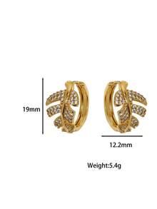 1对叶形水钻耳环，女士款 - 镀金，镶嵌全水晶，时尚吸睛饰品，适合日常/派对佩戴 - 金色 - 查看 3