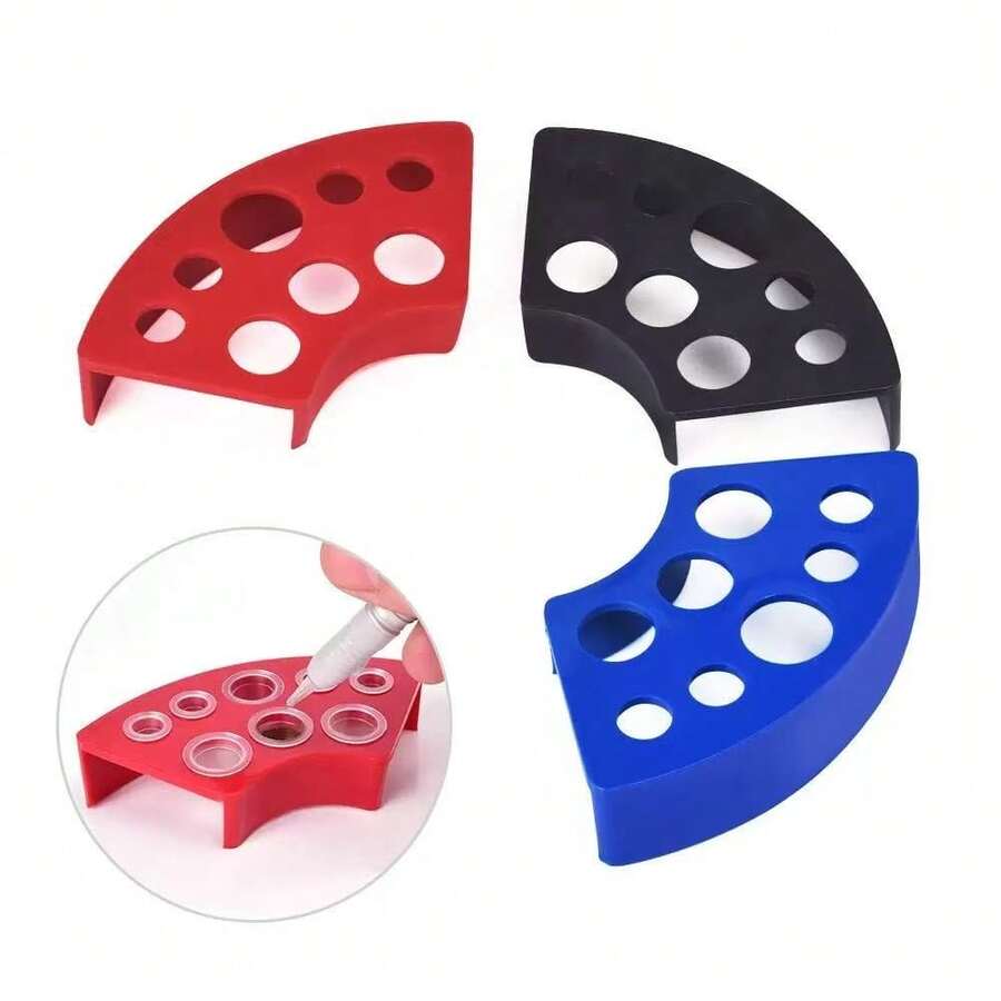 Wokaluo 8-Hole Fan-Shaped Plastic Tattoo Ink Holder, Tattoo Ink Cup Mixing Cup Rack Tray, Tattoo & Embroidery Ink Cups In Small, Medium And Large Sizes - Black - View 1