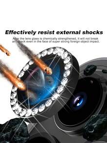 1个镶钻黑色金属环摄像头镜头保护膜，高硬度，防刮擦，防指纹，兼容 11/12/13/14/15/16/16 Plus/16 Pro/16 Pro Max/17/17 Air/17 Pro/17 Pro Max - 黑色 - 查看 3