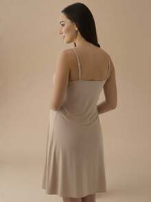 Nursing Nightgown With Lace Detail For Postpartum Comfort And Maternity. - Beige - View 4
