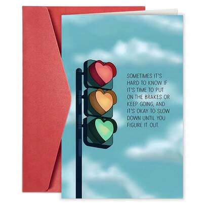 1pc Heartfelt Encouragement Greeting Card With Envelope, "You're The Best, Never Give Up" Message For Family, Friends, Parents, Neighbors - Inspirational Traffic Light Design, Ideal For Wishing Good Luck, Inspirational Cards