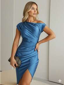 Vestido Lizandra Midi Trilobal Festa Casual Balada Noite Date - Azul Empoeirado - Visão 3