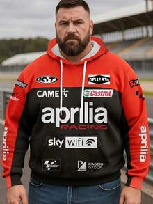 加大码 3D 数码印花赛车运动风男士口袋卫衣，舒适长袖上衣，适合秋冬季节，休闲运动街头户外套头衫，可机洗且不褪色