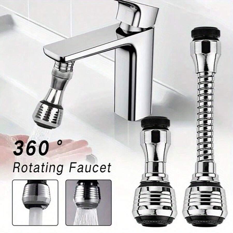 2pcs 360 Rotatable Faucet Extender Set - Adjustable Modes, High Pressure Extension, Splash-Proof Head For Kitchen And Bathroom - Silver - View 1