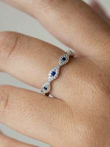 1枚优雅立方氧化锆恶魔眼戒指，适合作为情人节礼物、结婚订婚周年纪念派对首饰，女士适用。 - 銀色 - 查看 3