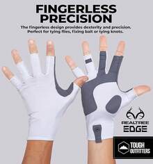 Tough Outdoors Guantes de pesca sin dedos para hombres y mujeres - Guantes de sol UPF 50+ - Guantes de kayak con protección UV - Guantes de pesca con protección solar - Blanco - Ver 7