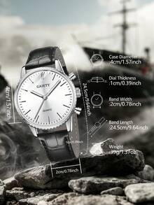 Reloj de cuarzo con correa de piel de poliuretano de color café para hombres de GAIETY, estilo de moda casual y de negocios, esfera con marcadores de barra minimalista, adecuado para uso diario, decoración o regalo de vacaciones - Negro - Ver 4