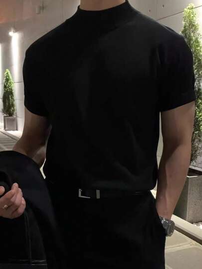 1 pieza Suéter de cuello alto de manga corta para hombre