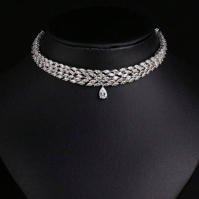 1pc Silver/Red Women's Necklace, Diamond Necklace, Women's Jewelry, Teardrop Shape, Cross Pendant, Suitable For Women/Bride/Bridesmaid/Festivals, Parties, Weddings, Banquets, Women's Fashion Jewelry, Necklace, Gift