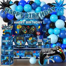 116 Stücke Video Spiel Themen Ballon Bogen Set, beinhaltet Spielcontroller, Explosions Stern Folienballons und schwarze, marineblau, hellblaue Latex Ballons. Geeignet für Geburtstagsfeiern, Partydekoration, Junggesellenabschied und Gaming Themen Partys. - Verschiedenfarbig - Übersicht 1