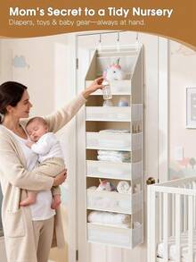 1pc Over The Door Storage Rack, Heavy Duty 6-Tier Hanging Organizer With 13 Mesh Pockets, 55lbs Capacity, Suitable For Nursery, Bathroom, Bedroom And Dorm - Màu be - Xem 5