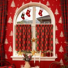 Christmas Kitchen Curtains Winter Holiday Pattern Cafe Small Short Tier Window Curtains For Living Dining Room Decor - Multicolor - View 3