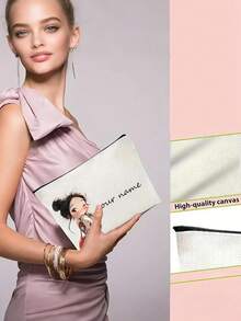 Custom Cosmetic Bag, Custom Letter Name Logo Storage Bag, Can Be Customized According To Your Unique Design, Lightweight Zipper Cosmetic Bag, Coin Purse, Pencil Case, Perfect For Shopping, Dating, Vacation, Travel, Holidays, Parties Or As A Valentine'S Day Gift For Your Girlfriend, New Year'S Gifts, Valentine'S Day Gifts