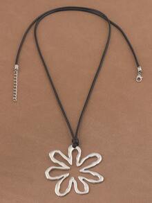 1 pezzo Collana con ciondolo a fiore grande aperto e vuoto, colore opaco oro/argento, pendenti floreali geometrici asimmetrici minimalisti, collana con corda cerata, adatta per uso quotidiano delle donne - Oro e argento - Visualizzare 9