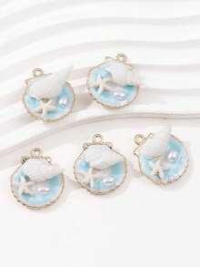 5/10件套 法国油画蓝色海洋系列 椭圆形心形珐琅锌合金吊坠 DIY钥匙扣项链手链手工饰品 - 彩色 - 查看 9