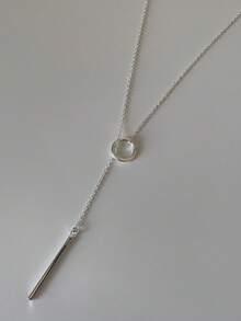 YUNCHUN 1 Stück minimalistischer goldener Legierung runder & rechteckiger Anhänger Halskette für Frauen, zarte Kettengestaltung, vielseitiges Accessoire - Silber - Übersicht 4