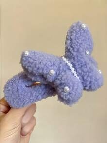 1pc Cute Plush Butterfly Shaped Hair Clip For Kids, Adorable Duck Mouth Hair Accessory For Daily Wear And Outings, Autumn/Winter