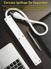 Multicontacto Extension, Regleta Multicontacto De 6 Tomas, Extensión Plana, Multicontacto Cable Largo, Extensión Con Protector De Sobretensióncon Un Interruptor De Protección Admite Carga Rápidapara Salón, Dormitorio, Cocina, Garaje Y Oficina - Blanco--B - Ver 4