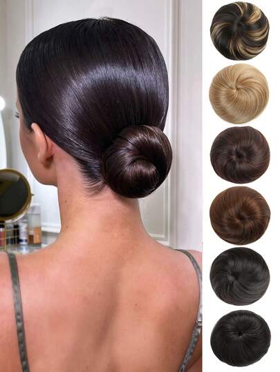 4inch Drawstring Updo Hair Buns Black Brown Blonde Grey Red Straight Chignon Clip On Hair Extension Synthetic Fake Ballet Bun For Women Heat-Resistant Bun Hair Daily Use