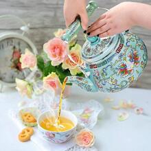 2.6 Quart Floral Enamel Tea Kettle, Vintage Enameled Teapot Stovetop, Enamel On Steel Coffee Tea Pot With Ceramic Handle, Colorful Hot Kettle Home Kitchen Decor, No Whistling - 綠色 - 查看 2
