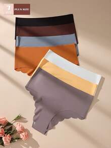 7pcs/Pack Plus Size Women Solid Color Seamless Silk Briefs, Casual Minimalist Fashion Non-Rolling Crotch Stretch Comfortable Ladies Underwear - Multicolor - View 3