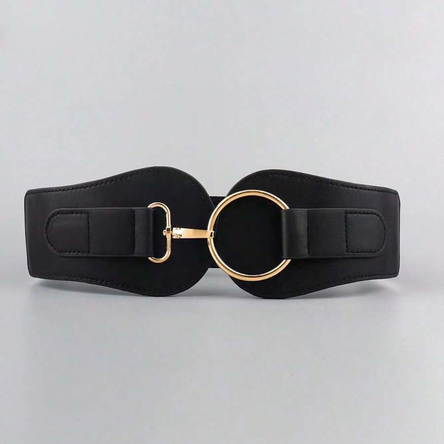 1PCS New Street - Style Simple And Personalized Elastic Wide Belt, Suitable For Coats And Suits, And Suitable For Daily Outings. - 黑色 - 查看 1