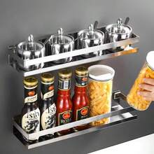 304 Stainless Steel Storage Rack, Spice Rack, Wall-Mounted Organizer Rack, Kitchen Supplies, No Drilling, No Nailing Wall-Mounted - Multicolor - View 2